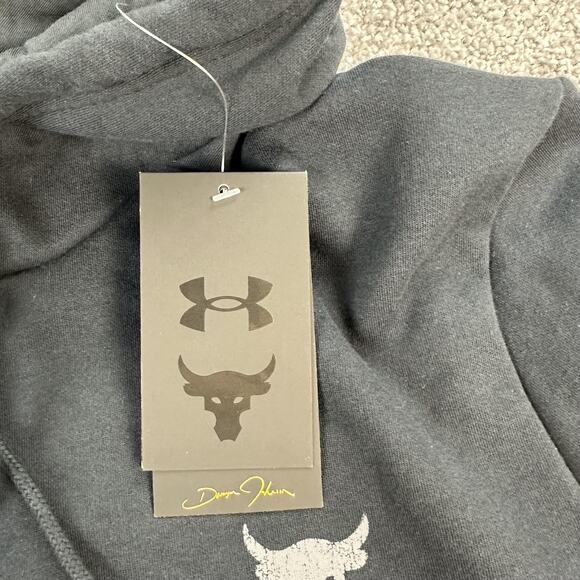 Under Armour Project Rock Hoodie Mens Small Black Rival Fleece Pullover Graphic - Picture 8 of 13